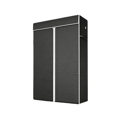 Freestanding Garment Rack with Dust Cover, Single Hanging Rod Metal Clothes Closet with Storage Shelf, Side Hooks & Rolling Wheels, Portable Clothing Wardrobe Organizer for Bedroom Storage image 5