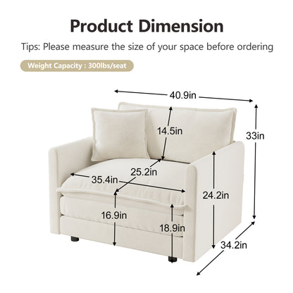 Comfy Deep Single Seat Sofa Upholstered Reading Armchair Living Room Chair White Chenille Fabric, 1 Toss Pillow image 7