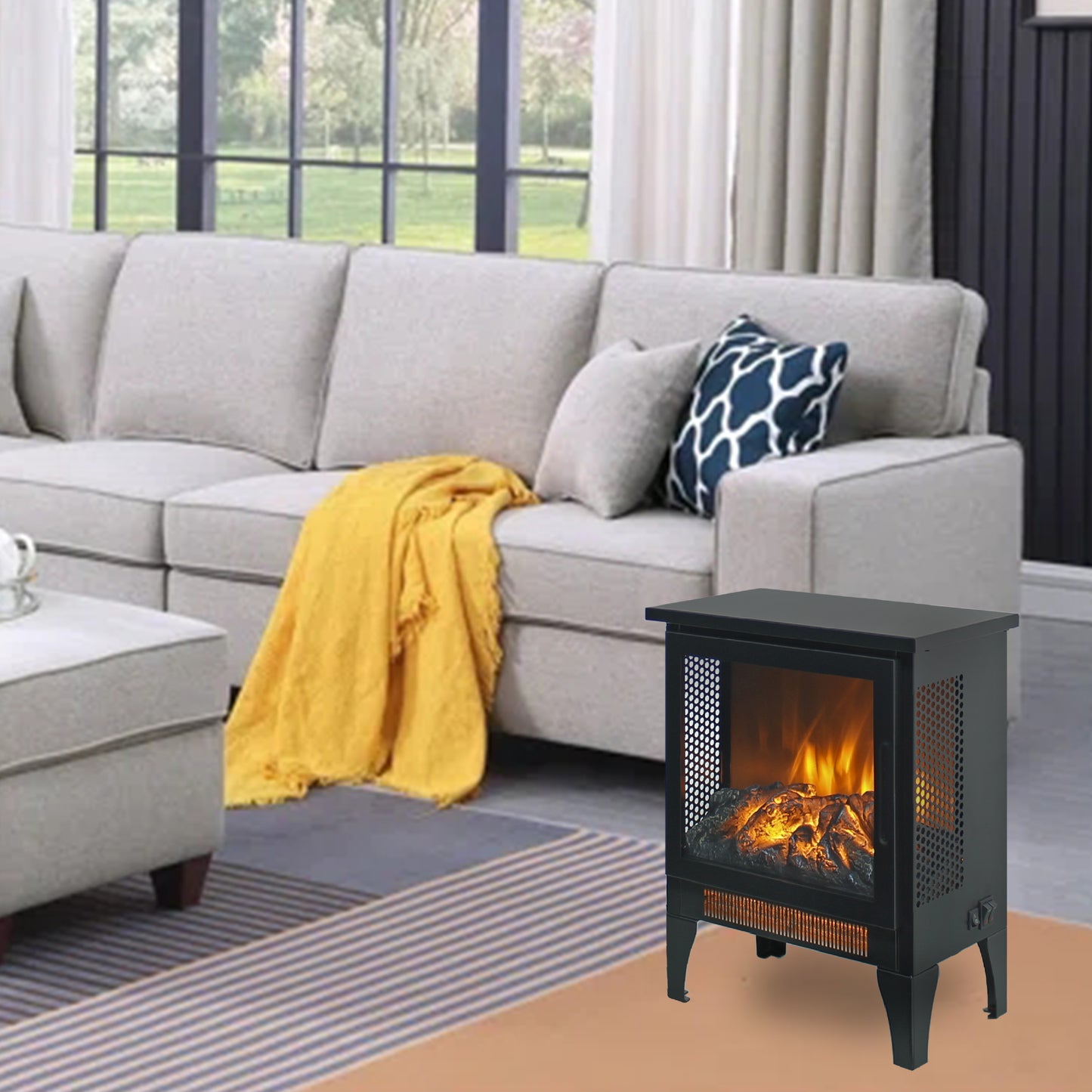 18 inch Freestanding Electric Fireplace Stove heater with 3D Flame effect image 10