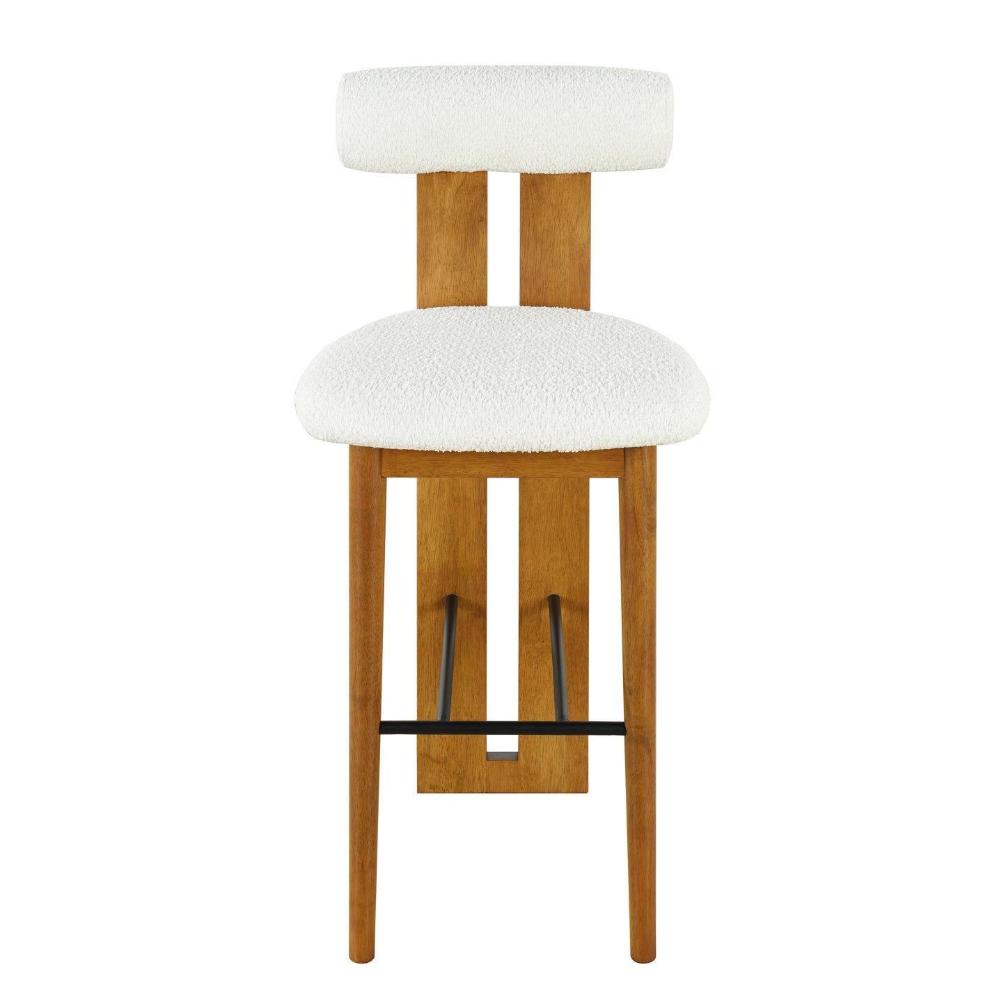 Renee Indoor Wooden Upholstered Barstool, Walnut Finished and White Upholstery, Set of 2 image 5