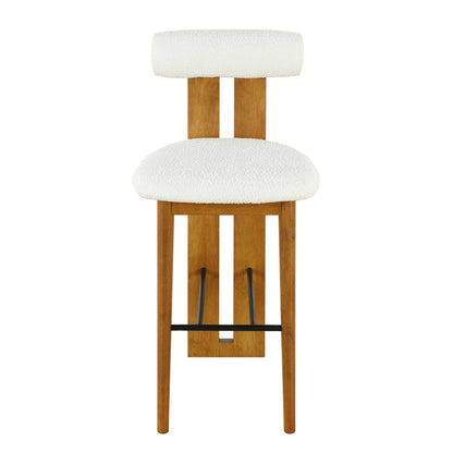 Renee Indoor Wooden Upholstered Barstool, Walnut Finished and White Upholstery, Set of 2 image 5