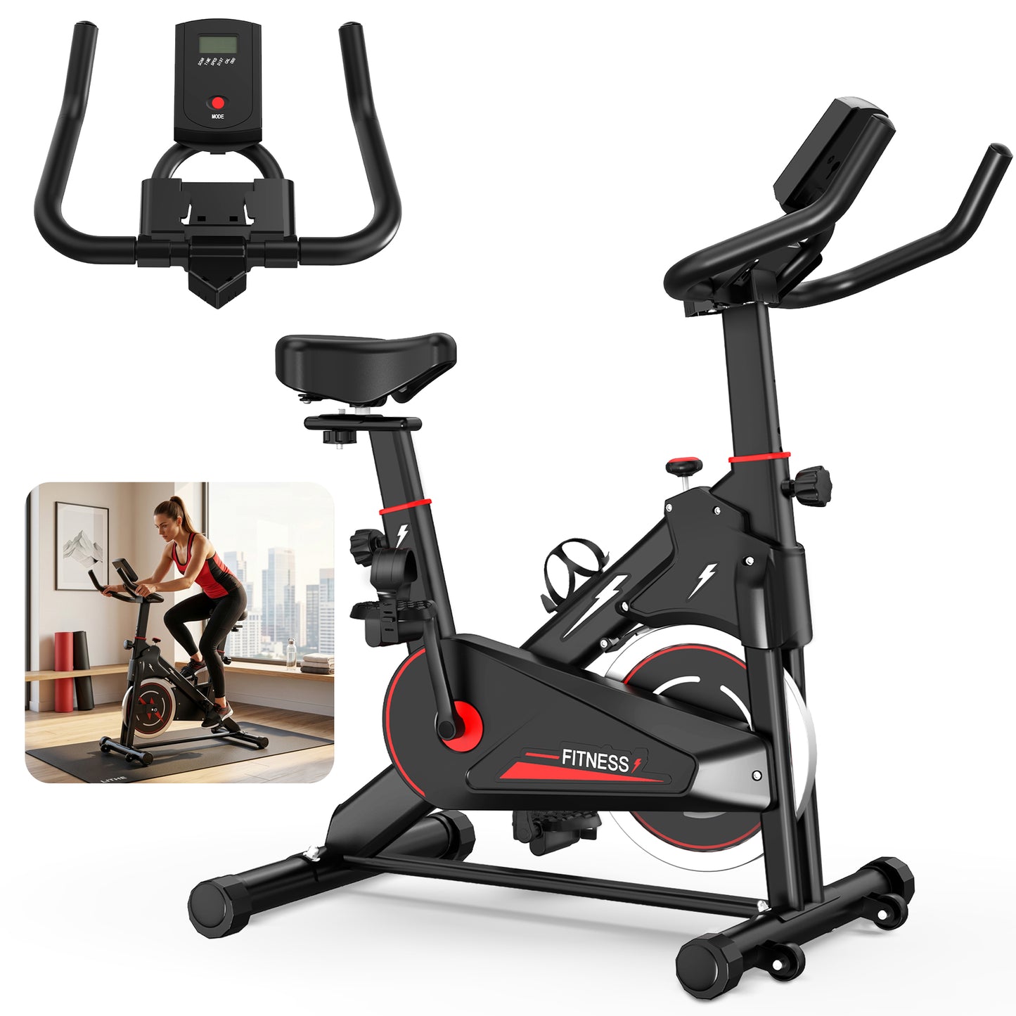 Indoor Exercise Bike, Stationary Cycling Bike with Monitor, Adjustable Resistance, Comfortable Seat & Handlebars, Stable Base, Portable Design Home Fitness Workout Cycle for Daily Indoor Use image 11