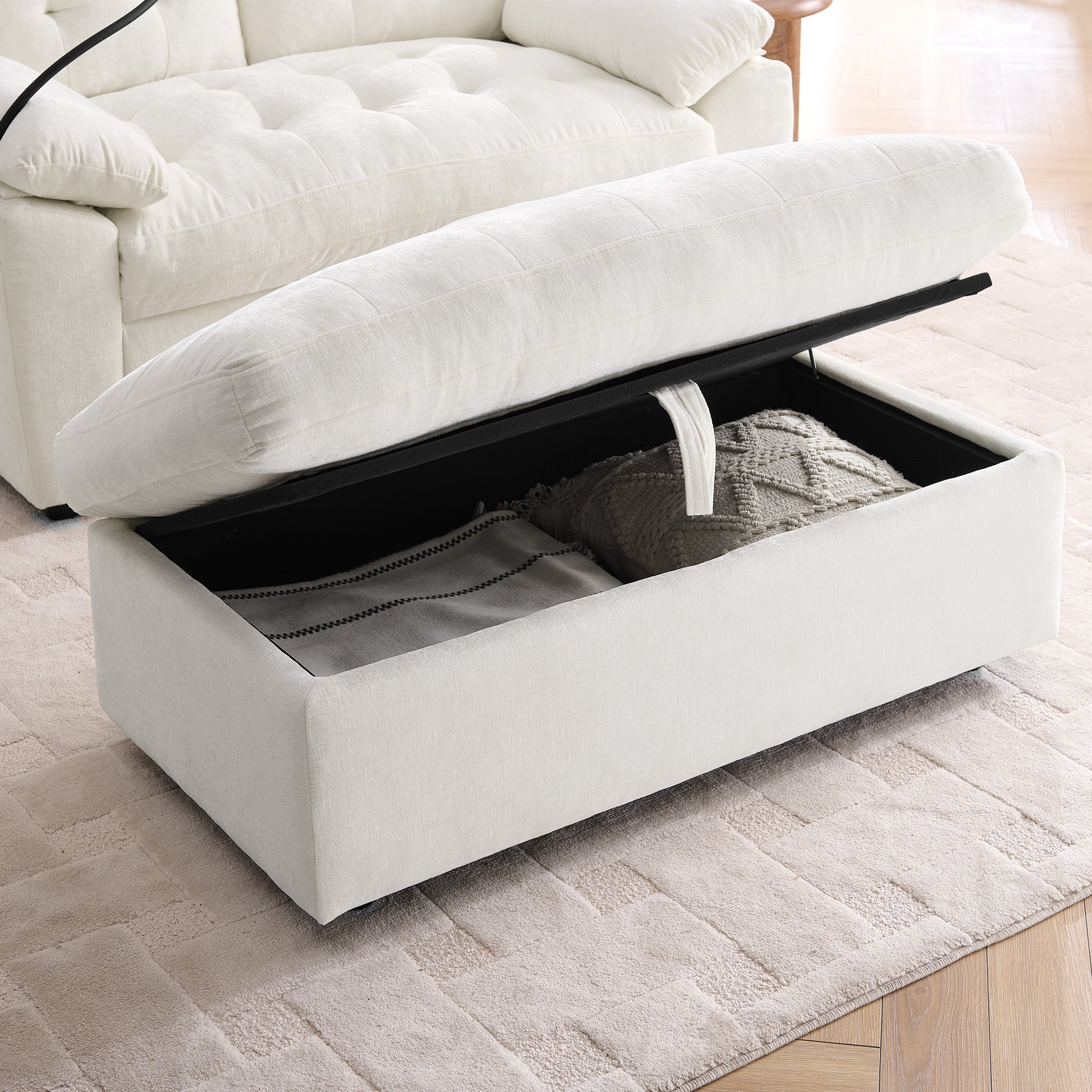 Leisure sofa chair,Double sofa recliner, with manually adjustable backrest, soft padded armrests, side USB charging port and phone stand, comes with a matching storage ottoman-Beige image 8