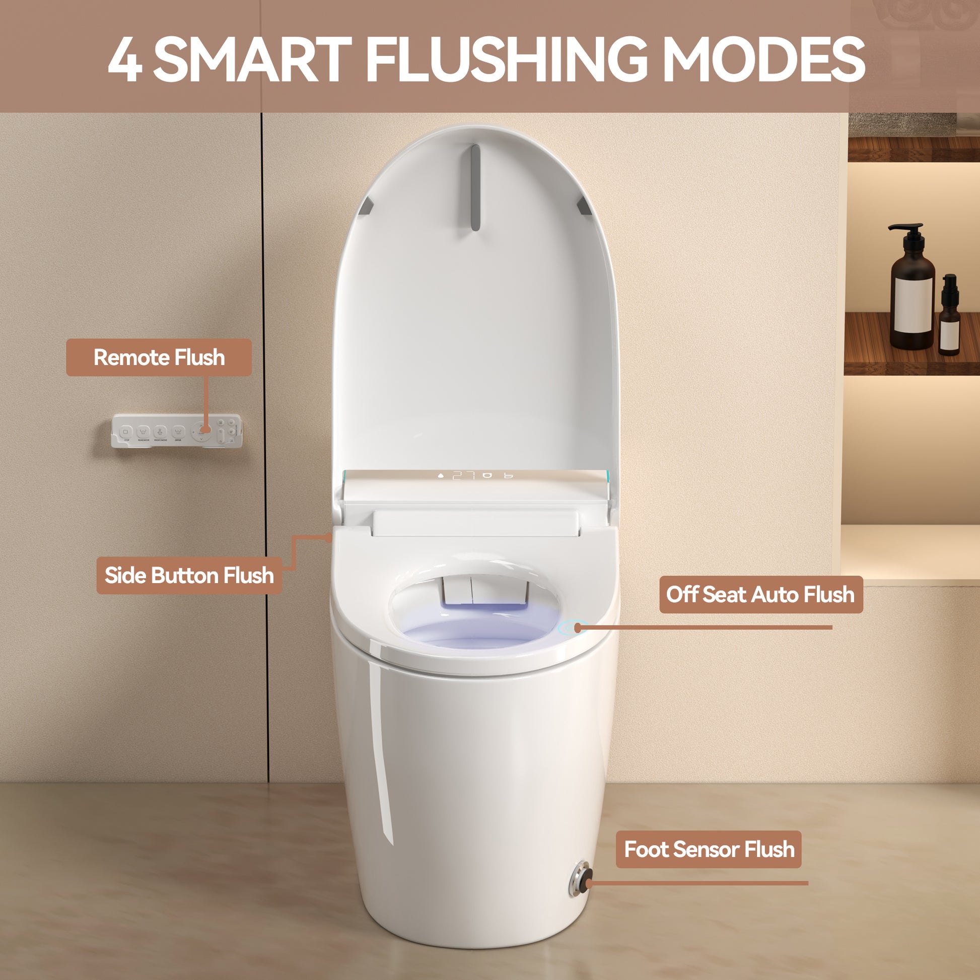Unique Smart Toile, One Piece Toilet with Bidet Built In,Intelligent Toilet Auto Open/Close Seat. Bidet toilet with Dryer and Warm Water.WHITE image 9