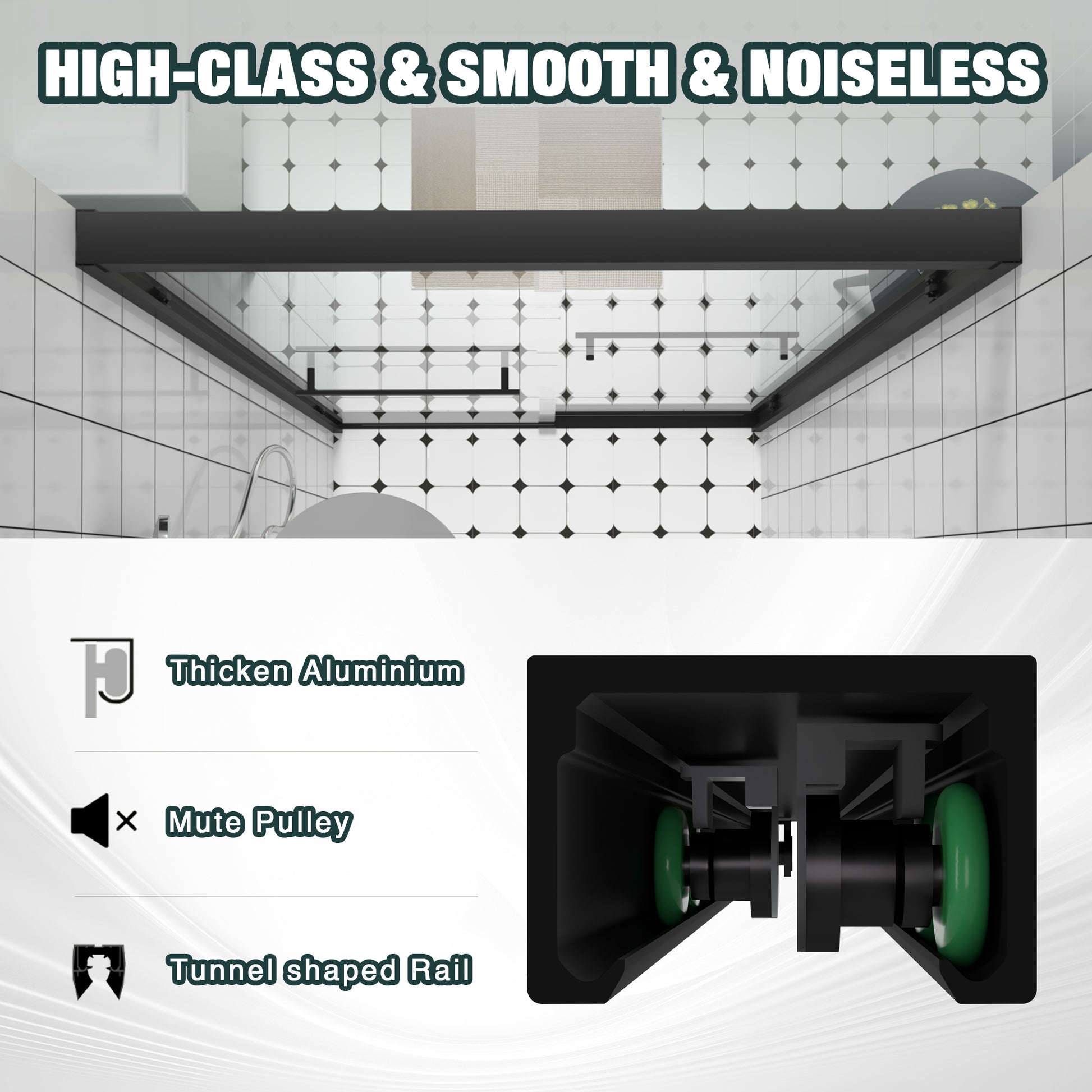 44-48"x76" Aluminum Frame Double Sliding Shower Door,Bypass Bathroom Sliding Door with Premium 1/4" (6mm) Clear Tempered Glass, Black Hardware Sliding Glass Shower Enclosure,Matte Black Finished image 4