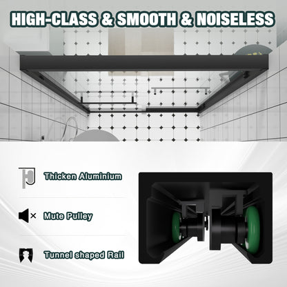 44-48"x76" Aluminum Frame Double Sliding Shower Door,Bypass Bathroom Sliding Door with Premium 1/4" (6mm) Clear Tempered Glass, Black Hardware Sliding Glass Shower Enclosure,Matte Black Finished image 4