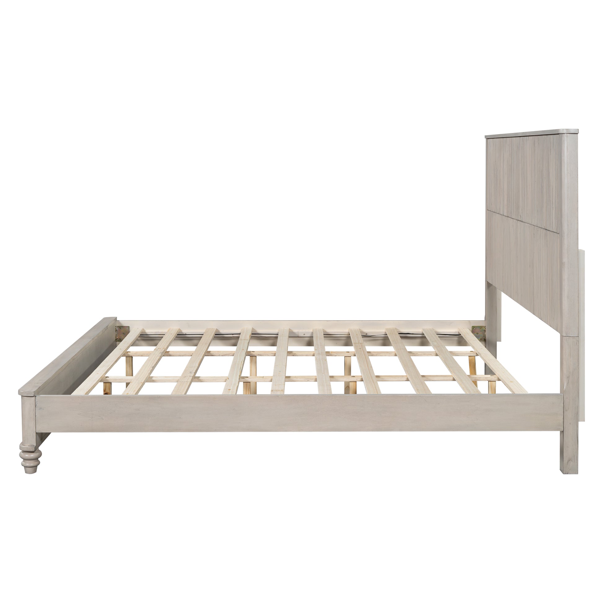 Solid Wood Bed Frame,King Platform Bed Frame with Headboard,Tall Headboard Natural Wood Bed,No Box Spring Needed,Beige image 8