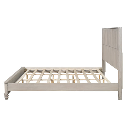 Solid Wood Bed Frame,King Platform Bed Frame with Headboard,Tall Headboard Natural Wood Bed,No Box Spring Needed,Beige image 8