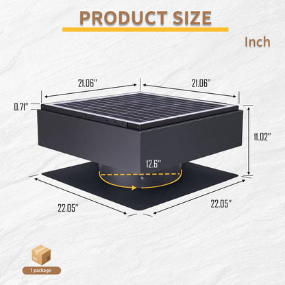 12" Solar Roof Vent Fan,40W Dual Power Attic Exhaust Fan with 3-Speed Remote & 25°C Auto Start,1200 CFM,MPPT Controller Solar Ventilator image 7