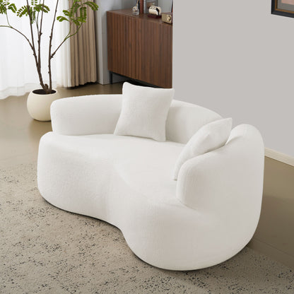 66.93 Inch Curved Loveseat White Full Compression Sponge Sofa, Teddy Velvet Fabric, No-Assembly Compact Sofa for Small Spaces & Apartments, 350 lbs Capacity image 1