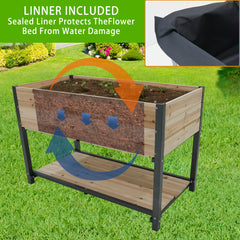 New style:     45"  Iron-wood combined growing beds with feet and storage racks. Suitable for various places such as gardens, backyards, terraces, balconies, etc.