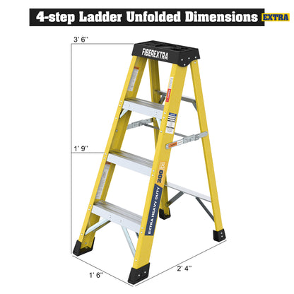 Fiberglass Reinforced Single Side Ladder – Lightweight Non-Conductive Access Ladder 4step Yellow 300 LBS Capacity image 8