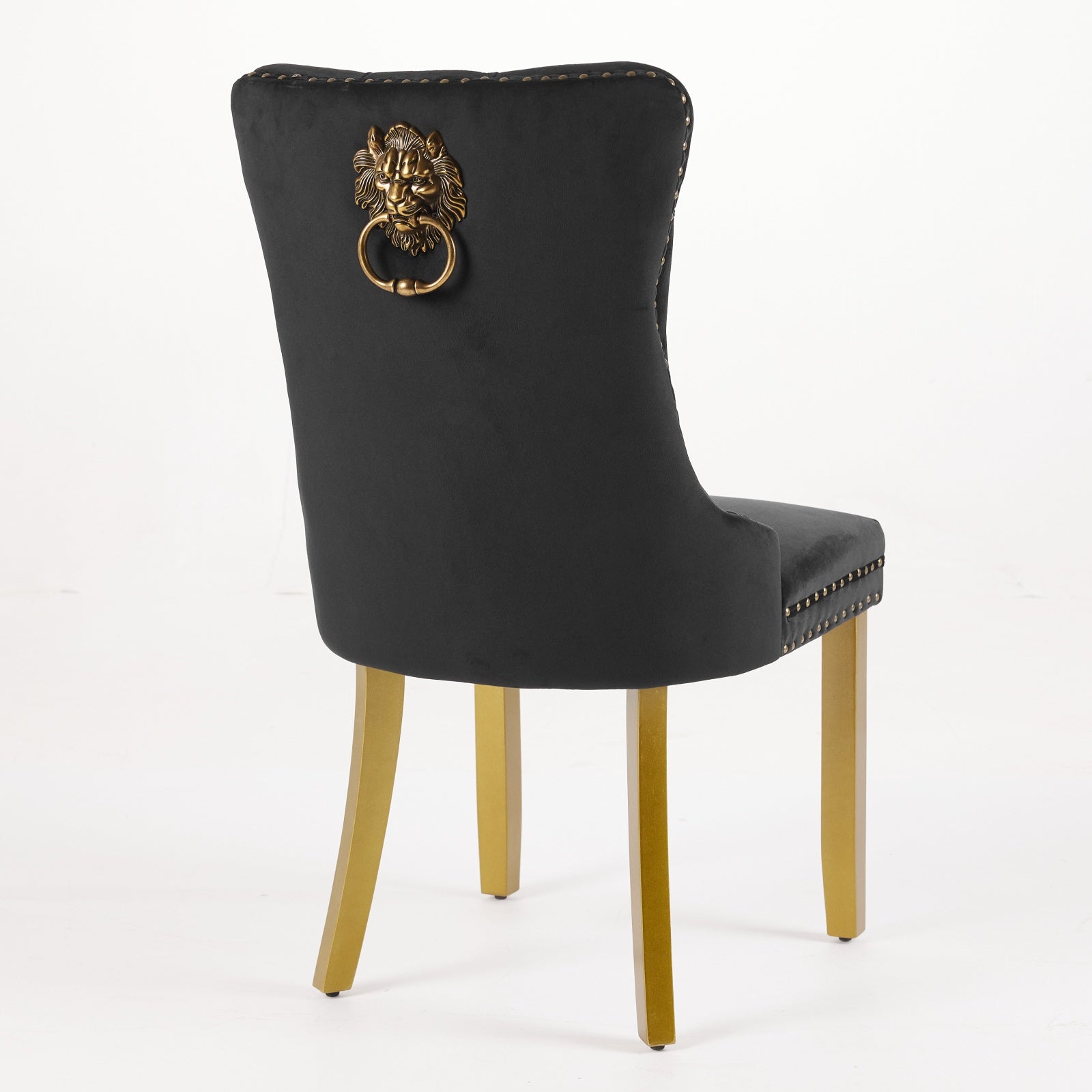 Mid-Century Modern Chairs with Lion Head Pull Ring,High-end Tufted Solid Wood Contemporary Velvet Upholstered Dining Chair with Golden Wooden Legs Nailhead Trim 2-Pcs Set,Black,SW1201BK image 6