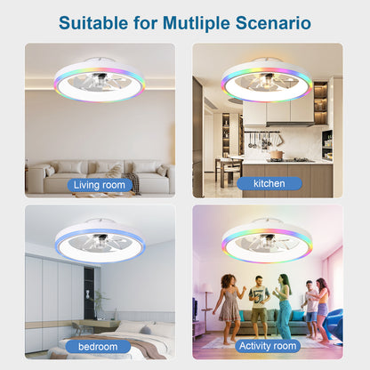 19.7" Modern RGB Ceiling Fan with Lights, Flush Mount Low Profile Fan with Remote & APP, 6-Speed Reversible Silent DC Motor, Dimmable 3000-6500K LED for Bedroom, White image 4