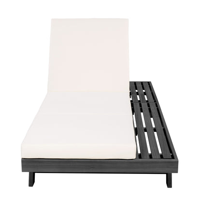 Lounge Chaise Set, Space Available On One Side, Acacia Solid Wood In Black With Lounge Cushion (Cream & Triple Fold) – Matching Dark Grey Version Available image 10
