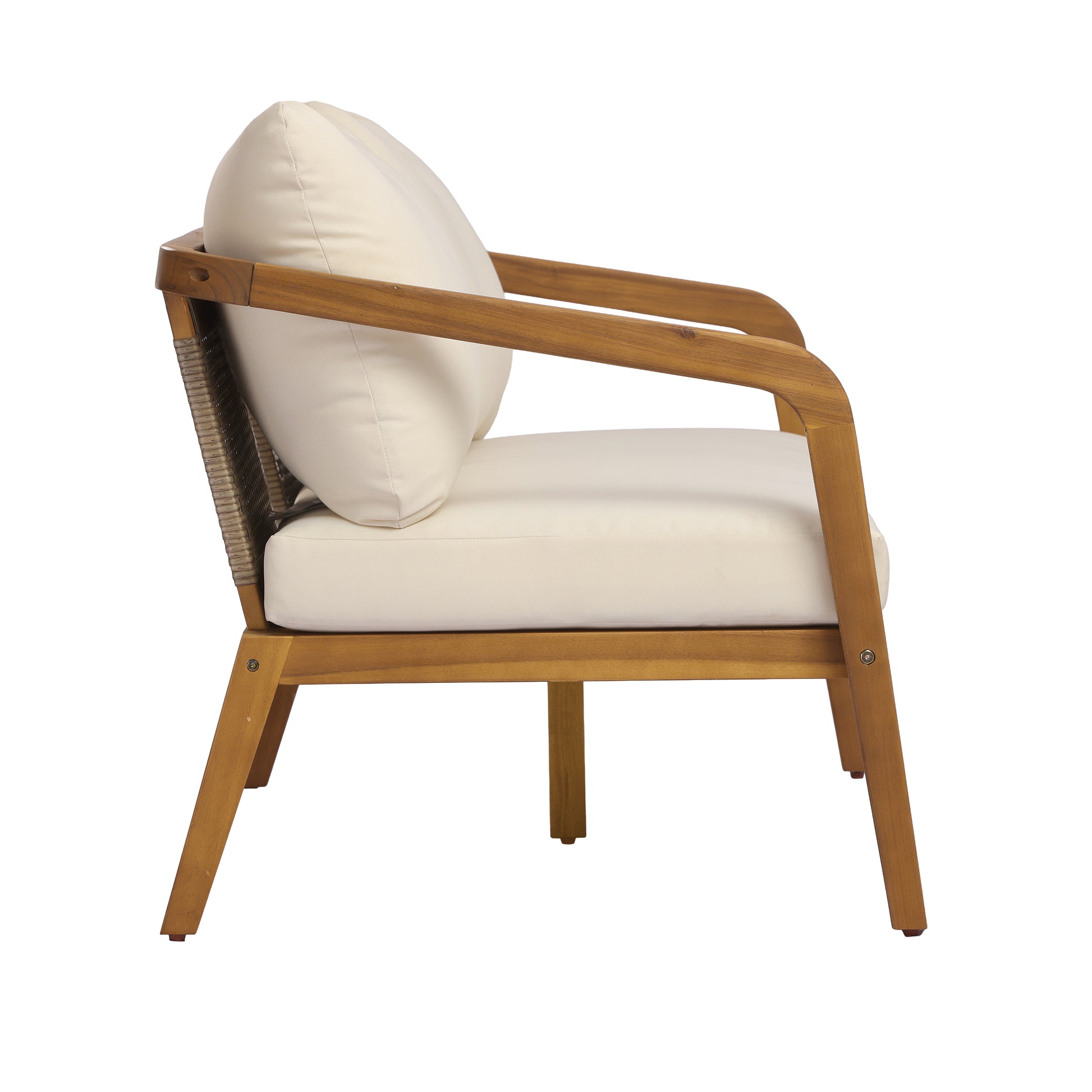 Acacia Wood Outdoor Patio Club Chair with PE Wicker Backrest & Cushions– Modern Accent Armchair for Balcony, Poolside, and Sunroom image 4