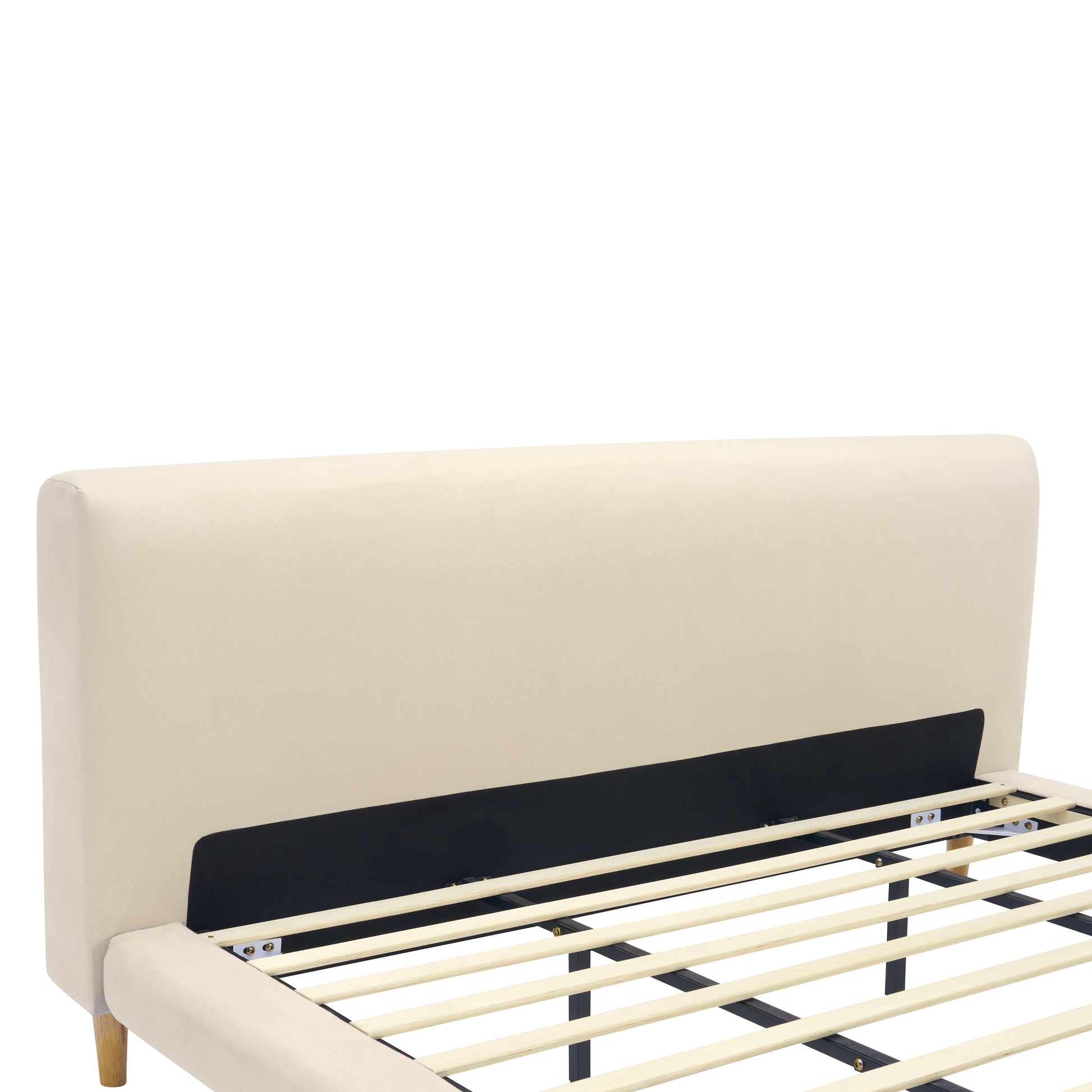 Beige Chunky Headboard Bed Frame, Solid Rubberwood Legs, King, 800lbs Capacity image 7