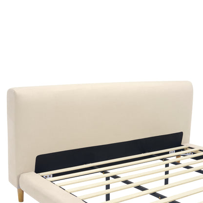 Beige Chunky Headboard Bed Frame, Solid Rubberwood Legs, King, 800lbs Capacity image 7