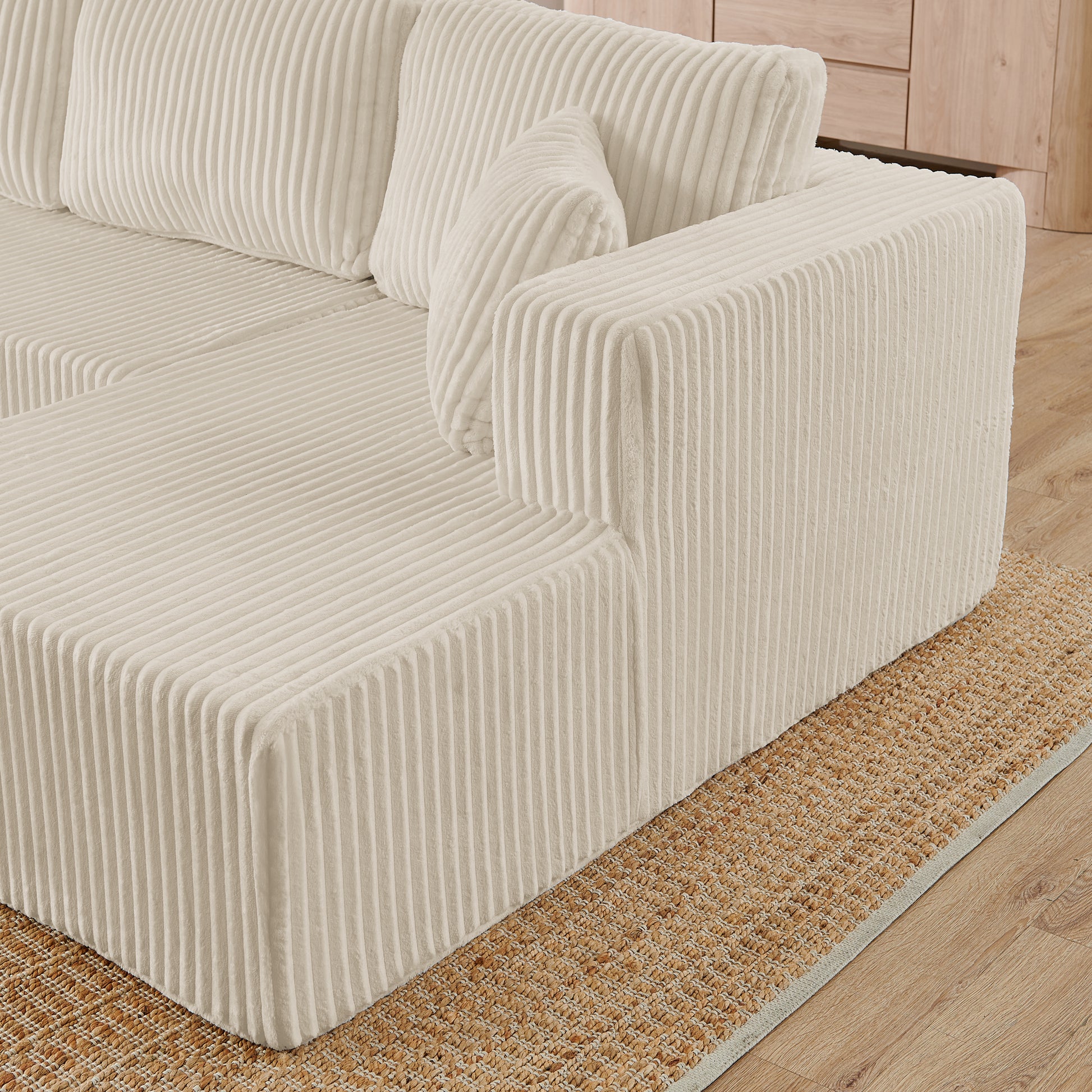 U shape Modular Sectional Sofa, Compressed Sectional Sofa Modern Minimalist Style Corduroy Couch, Sleeper Sofa for Living Room, Bedroom, Comfy Compressed Sofa Couch Space-Efficient Design-beige image 4