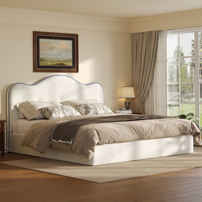Queen Size Upholstered Platform Bed, Beige image 2