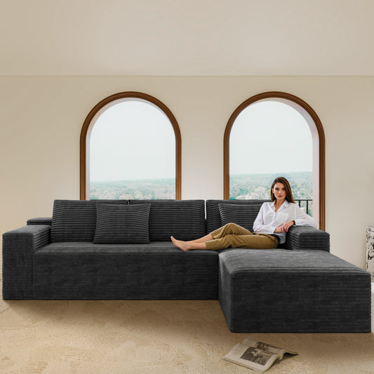 104.3*68.9"Modular sectional sofa seat,Upholstered compressed couch for living room,Bedroom,Apartment,No assembly required,2PC free combination,Plush corduroy fabric,GREY image 1
