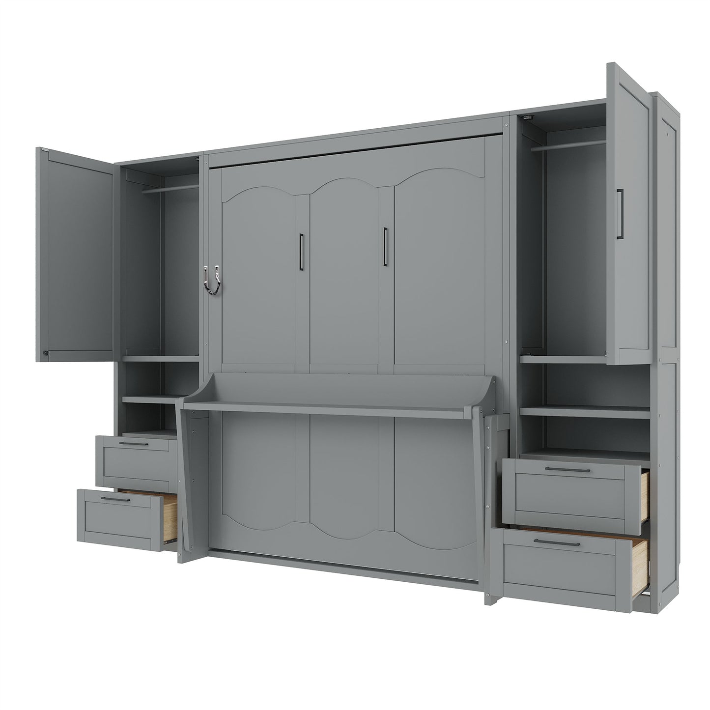 Queen Size Murphy Bed Wall Bed with Closet,Drawers and Shelves,Gray(OLD SKU:LP000909AAE-2) image 10