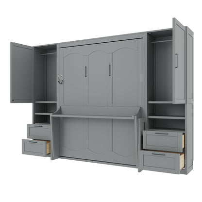 Queen Size Murphy Bed Wall Bed with Closet,Drawers and Shelves,Gray(OLD SKU:LP000909AAE-2) image 10
