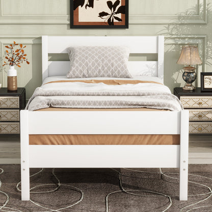 Twin Bed with Headboard and Footboard,Rubber Wood Bed,White image 6