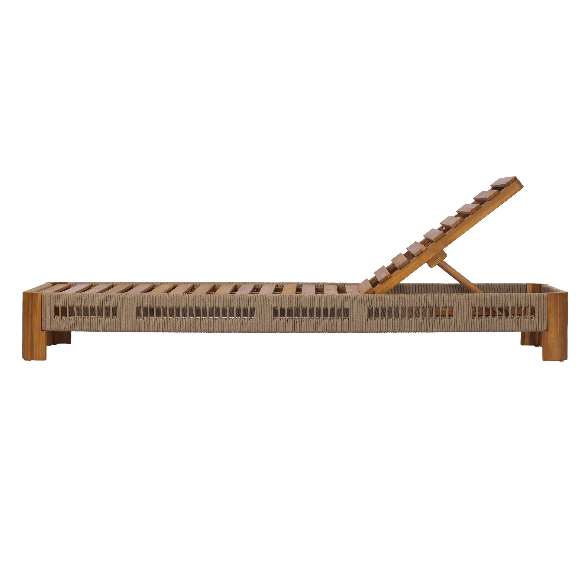 Acacia Wood Outdoor Chaise Lounge with Adjustable Backrest, Handwoven Rope Accents, Weather-Resistant Patio Recliner for Poolside, Backyard & Deck, Natural Wood Finish image 9