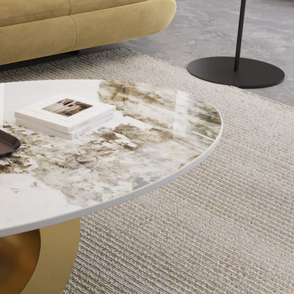 Modern 49.2" Oval Sintered Stone Coffee Table with Stainless Steel Base, Center Table for Living Room image 10