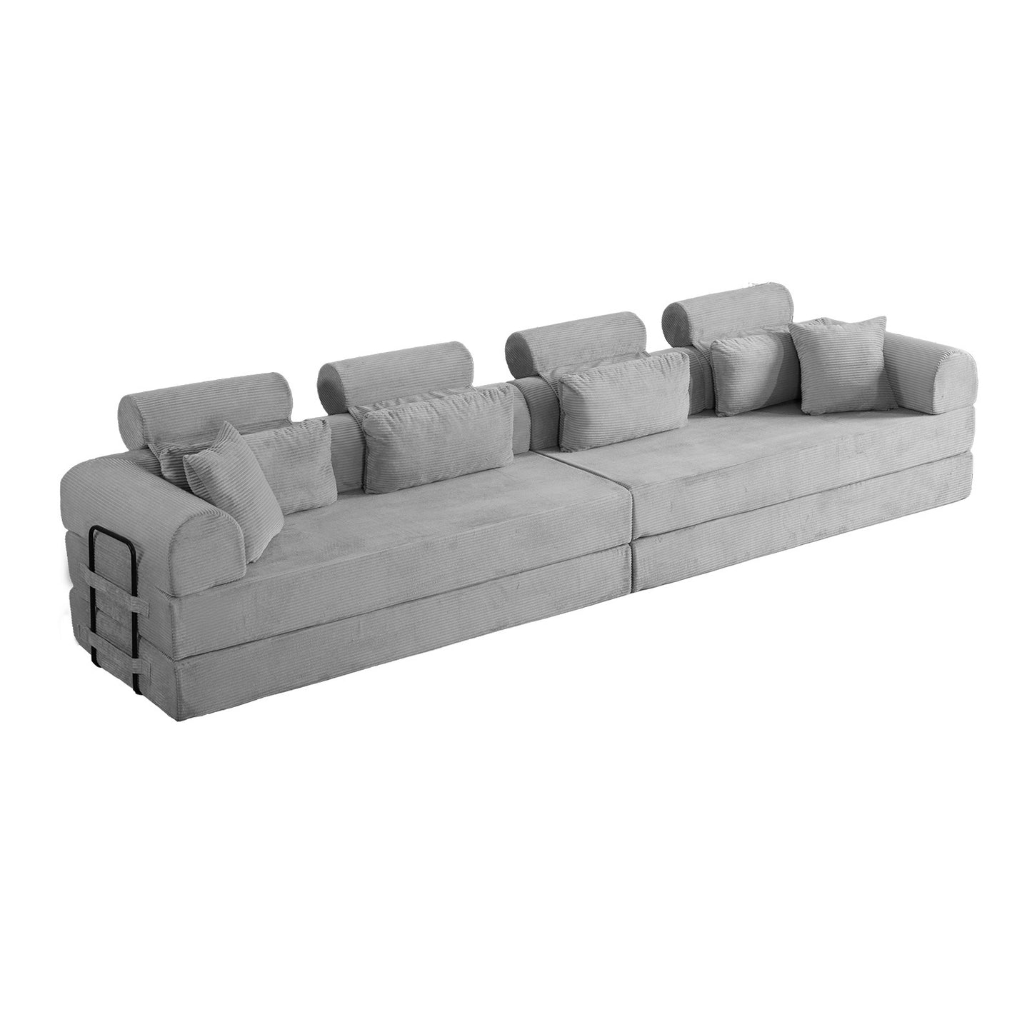 L shape Modular Sectional Sofa, Compressed Sectional Sofa Modern Minimalist Style Corduroy Couch,Unfold into a bed, Bedroom, Comfy Compressed Sofa Couch Space-Efficient Design(Light Gray) image 6