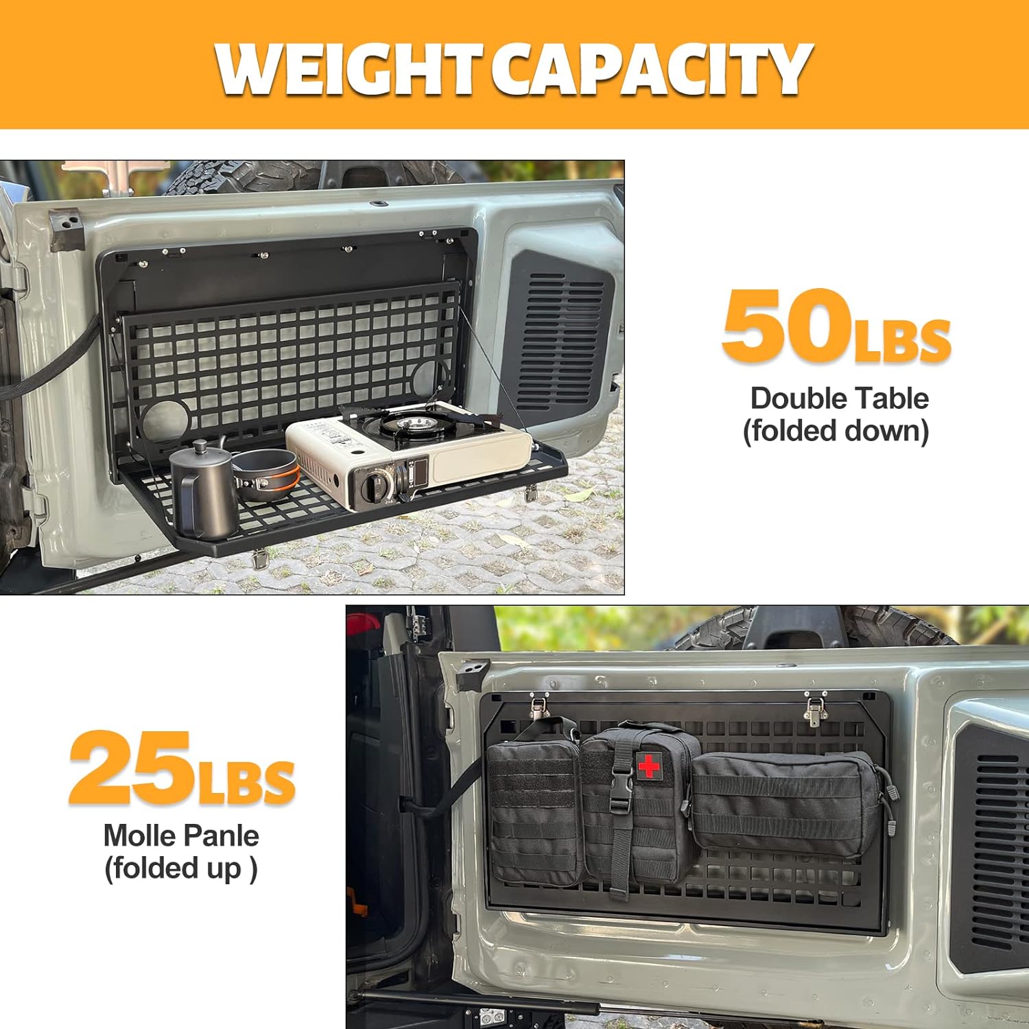 Tailgate Table Rear Foldable Cargo Shelf Aluminum Alloy Storage Shelf MOLLE Panel for Ford Bronco 2021-2026 image 6
