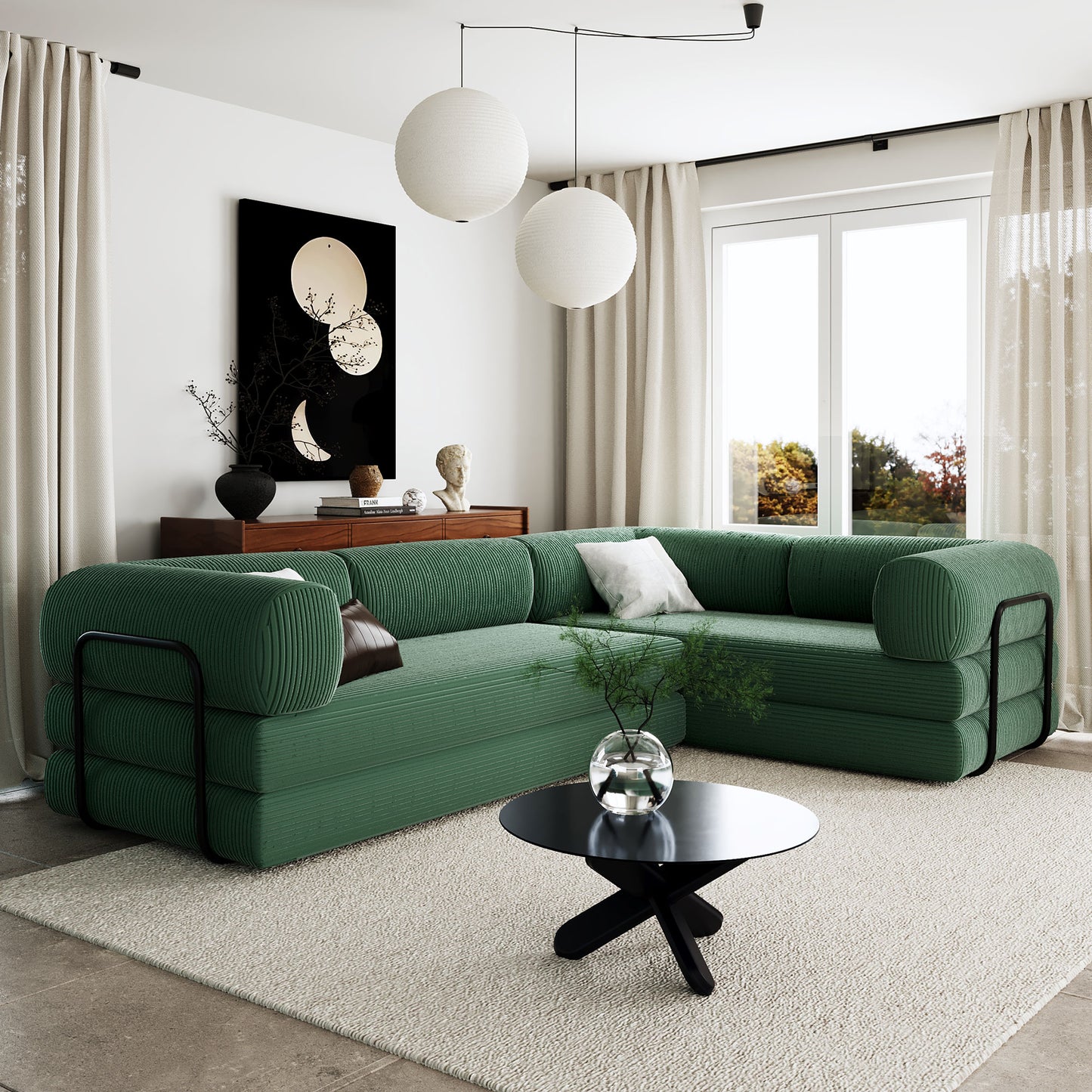 U_Style L-Shaped Modular Sofa Bed in Corduroy Fabric, Ideal for Living Rooms and Apartments(old sku:WY000463AAC) image 1