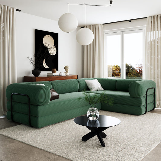 U_Style L-Shaped Modular Sofa Bed in Corduroy Fabric, Ideal for Living Rooms and Apartments(old sku:WY000463AAC) image 1