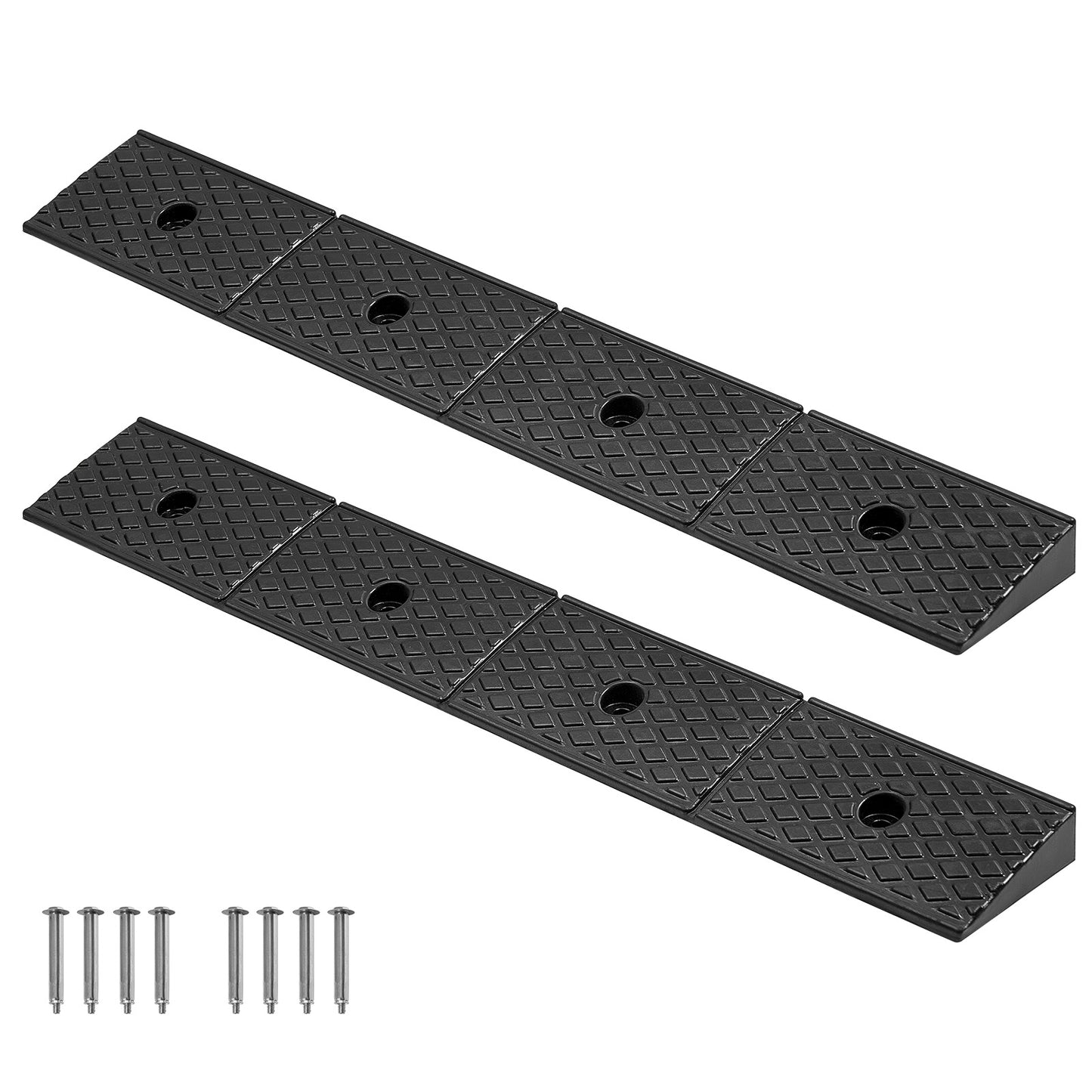Rubber Curb Ramp, 33069 lbs Load Capacity, 2 Inches Rise Height Heavy Duty Rubber Threshold Ramp with Drainage Tank for Wheelchairs, Strollers, Motorcycles, Cars, Lawn Mowers & Trailers, 2 Pack image 1