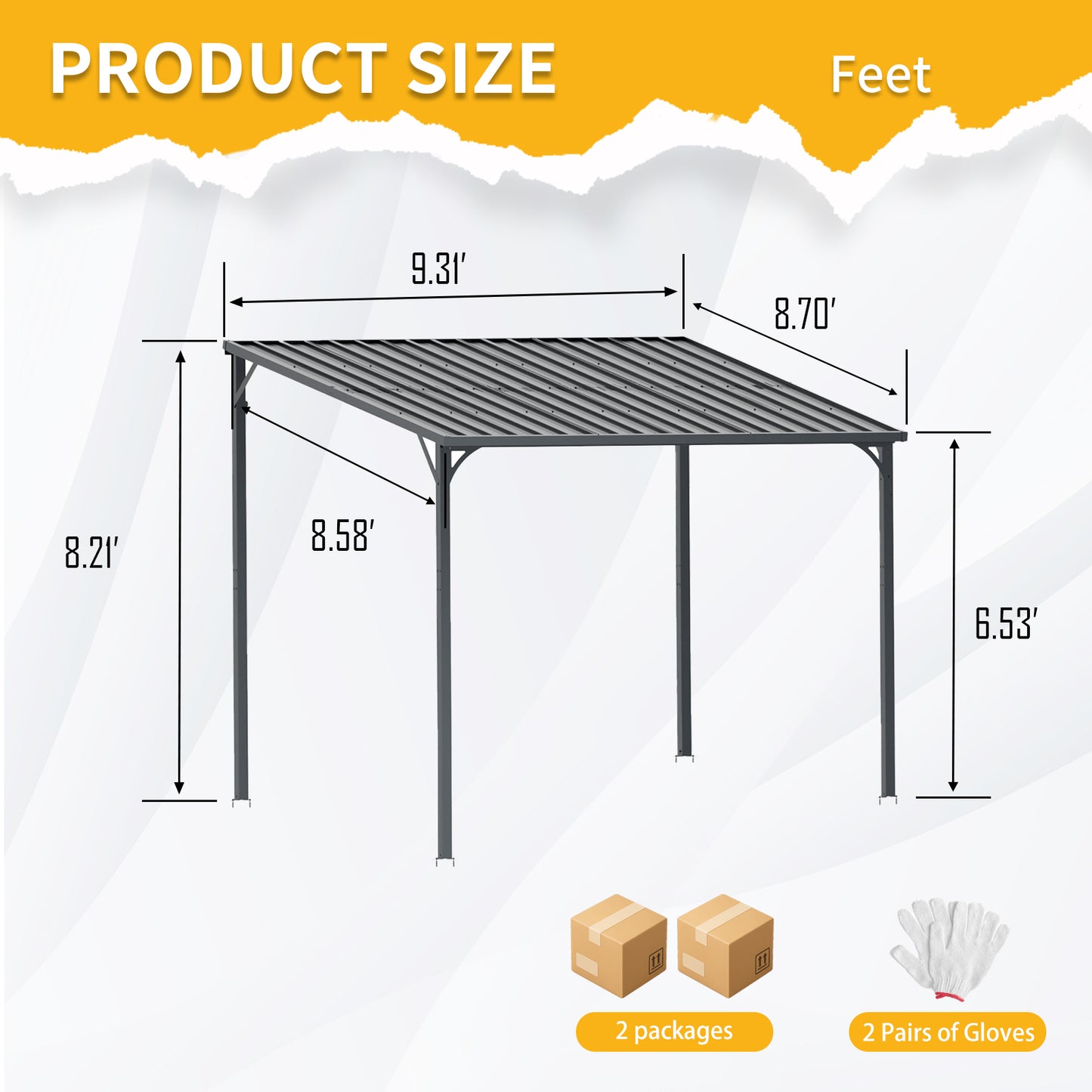 Outdoor Pergola 8' x 10' Metal Inclined Roof Pergolas Waterproof Wall-mounted iron sheet shed Gazebo for Patio,Garden,Yard image 4