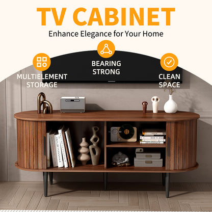TV Stand, 47" Modern TV Console Table with Storage Compartment and Sliding Door, Gaming Entertainment Center with Cabinet for Living Room, Bedroom, Office (Walnut) image 3
