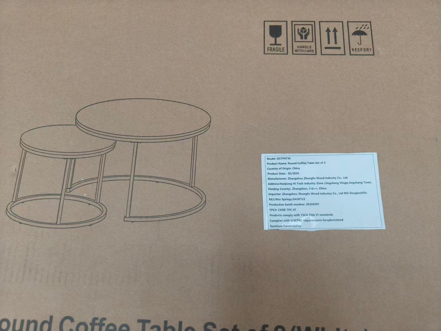 27.6in Nesting Coffee Table Set of 2, Round Coffee Table Wood Marble Pattern Top with Sturdy Metal Frame, End Table Side Tables for Living Room Bedroom Balcony Yard (White) image 5