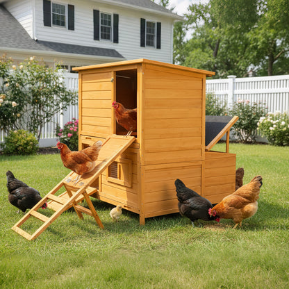Chicken Coop, Double-House Wooden Chicken Coop For 6-8 Chickens With 3 Nesting Boxes And 2 Pull-Out Trays, Featuring A Foldable Ramp And Asphalt Roof image 1