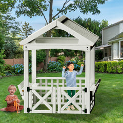 Outdoor  Wooden Playhouse  with bench and door