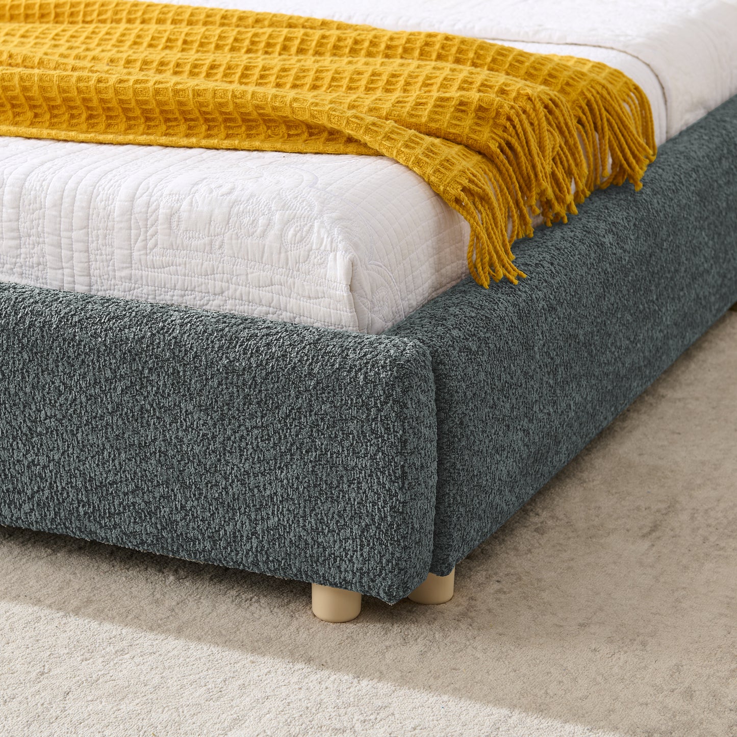 King Size Upholstered Bed Frame, Modern Minimalist Style with Tall Curved Headboard, Premium Circle Yarn Fabric & Sturdy Leg Support, Mattress Not Included-Dark Gray image 5