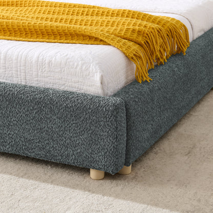 King Size Upholstered Bed Frame, Modern Minimalist Style with Tall Curved Headboard, Premium Circle Yarn Fabric & Sturdy Leg Support, Mattress Not Included-Dark Gray image 5