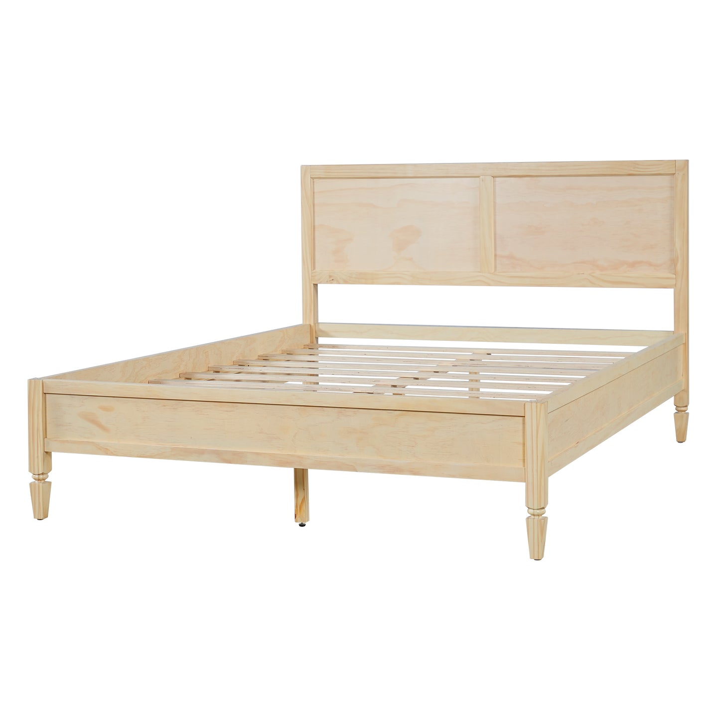 Queen Size Wood Platform Bed Frame with Classic Panel Headboard, Wooden Slats Support, No Box Spring Needed, Easy Assembly, Natural image 4