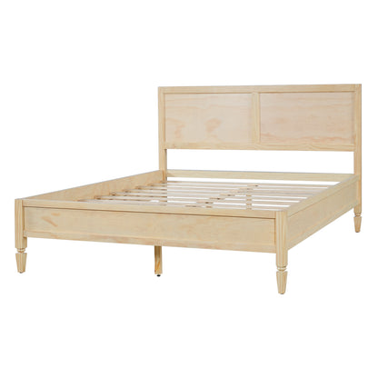 Queen Size Wood Platform Bed Frame with Classic Panel Headboard, Wooden Slats Support, No Box Spring Needed, Easy Assembly, Natural image 4