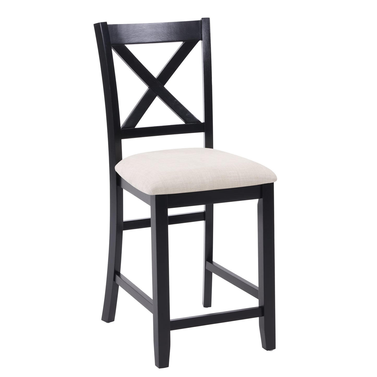 Dining Chairs Only, Wooden Counter Height Dining Chairs Set of 4, Kitchen Chair with Padded Seat, Upholstered Side Chair for Dining Room, Living Room, Kitchen, Black & Beige two tone image 9