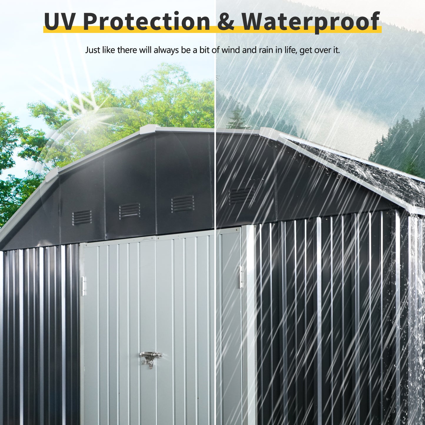 10 ft x 12 ft Outdoor Metal Storage Shed with Arch Roof with Lockable Doors for Backyard Garden Patio Lawn, Black image 7