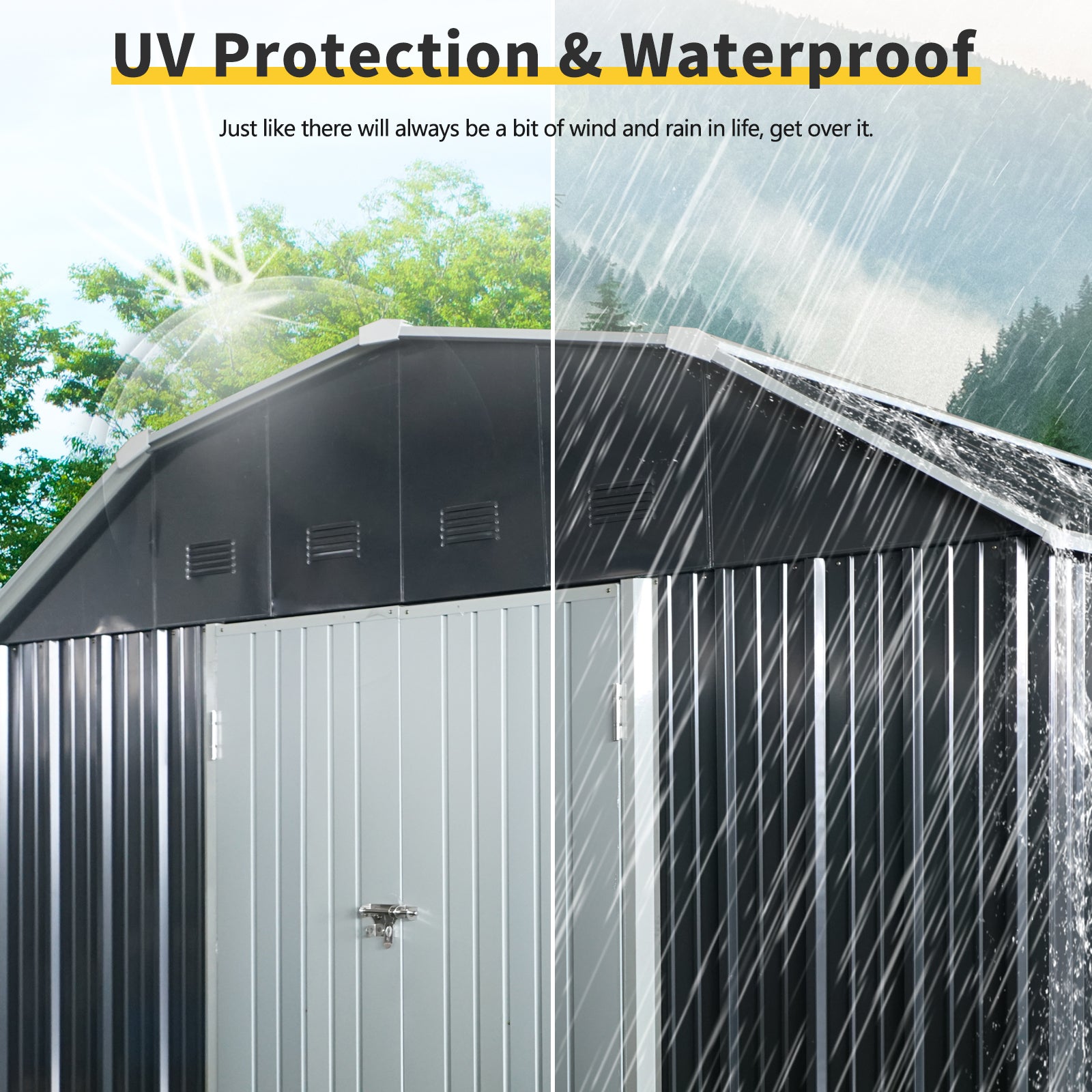 10 ft x 12 ft Outdoor Metal Storage Shed with Arch Roof with Lockable Doors for Backyard Garden Patio Lawn, Black image 7