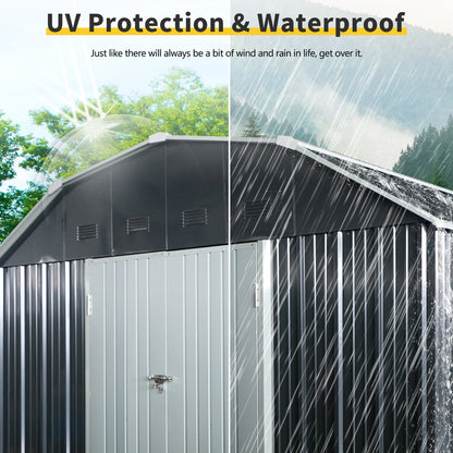 10 ft x 12 ft Outdoor Metal Storage Shed with Arch Roof with Lockable Doors for Backyard Garden Patio Lawn, Black image 7