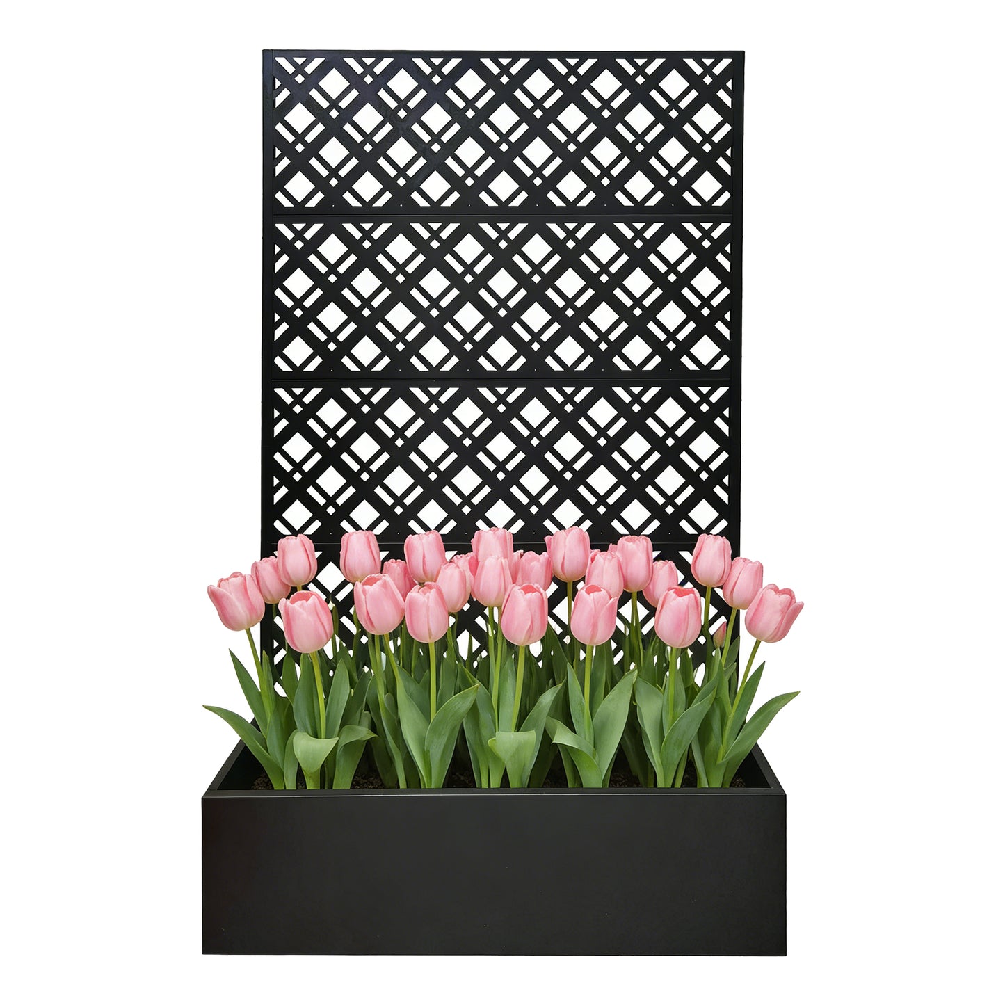 Metal Planter Raised Garden Bed with Trellis 70.9in H x 43.3in W x 15.8in D - Garden Box for Climbing Plants Flowers Vegetable with Drainage Holes, Rhombus Black image 1