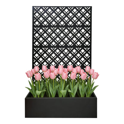 Metal Planter Raised Garden Bed with Trellis 70.9in H x 43.3in W x 15.8in D - Garden Box for Climbing Plants Flowers Vegetable with Drainage Holes, Rhombus Black image 1